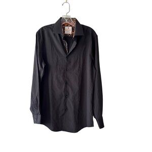 Tom Baine Slim Fit Black Halloween Collection Shirt W/ Skull Print Trim Size M